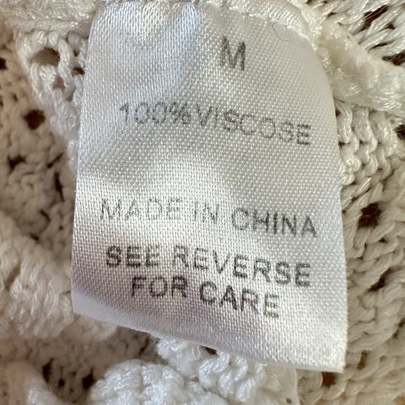 Wishlist Womens sz M Crochet Sweater White Crop Coastal Wide Sleeve - Picture 5 of 6